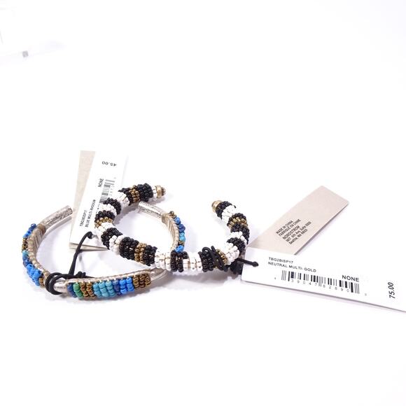 Nordstrom Treasure & Bond Massai Bead Turq Gold Cuff  Bracelet Set 2 NWT 75 45 - Picture 2 of 6